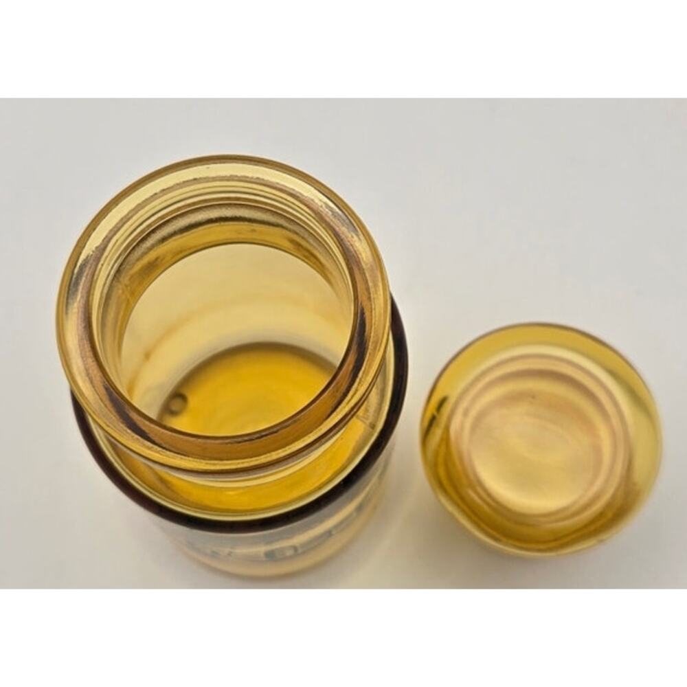 VTG Amber Glass Apothecary Jar Stopper Lid with Four Written - Picture 4 of 7